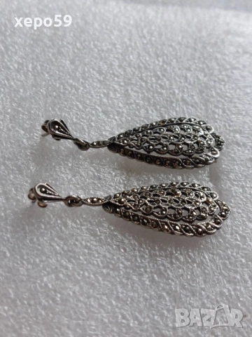 Прекрасни сребърни филигранни обеци с маркезити.Сребро проа 925, снимка 3 - Обеци - 52470314