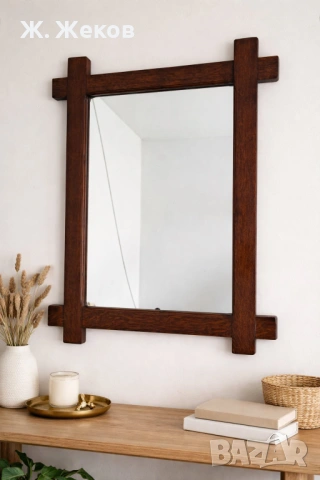 Стенно огледало с масивна дървена рамка, снимка 2 - Огледала - 53813379