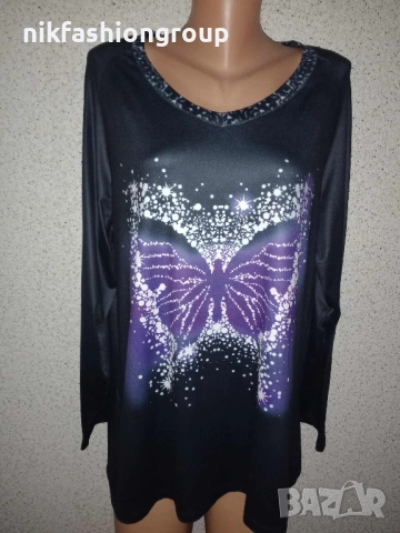 Черна туника с принт пеперуда, 2XL размер