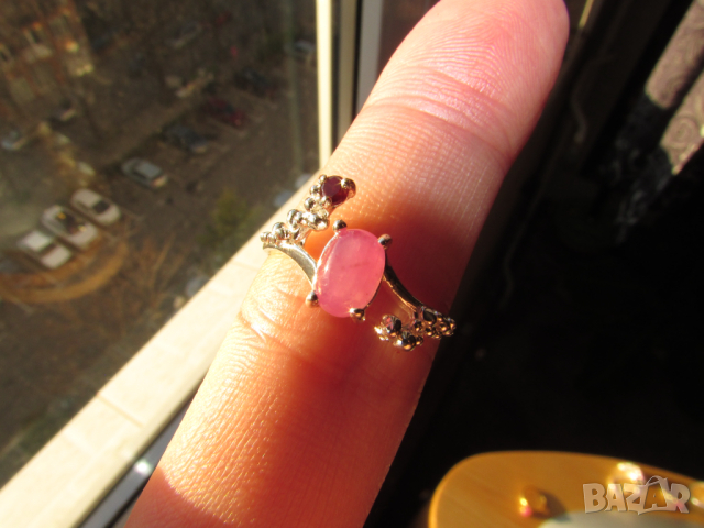 925 малък сребърен пръстен с рубин 7x5мм, тегло 2гр. , снимка 2 - Пръстени - 44942720