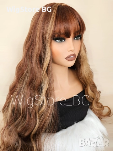 Светло кафява дълга къдравa nepyka нa кичури с бретон, снимка 2 - Аксесоари за коса - 52757445