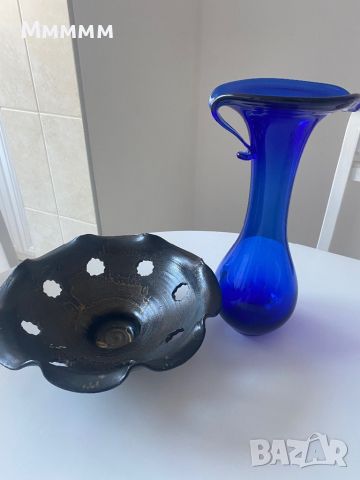 Стъклена ваза и декоративна купа, снимка 2 - Вази - 42517076