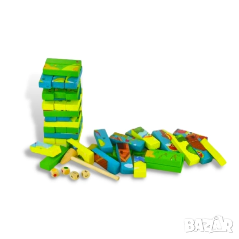 Мултифункционална 3 в 1 дървена игра- пъзел, домино, дженга, снимка 5 - Образователни игри - 52061075