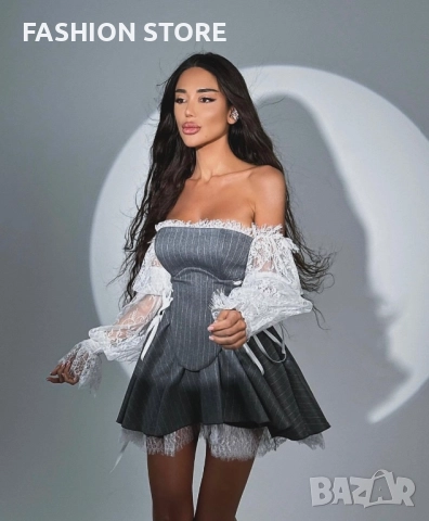 Луксозна рокля с корсет и дантела🩶🤍, снимка 7 - Рокли - 52939702