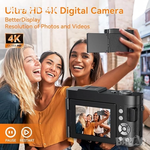  Цифрова камера 4K 48MP MaxMango с автофокус и 2.8'' въртящ се на 180° екран, снимка 3 - Фотоапарати - 52525711
