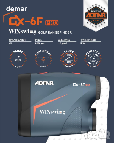 Далекомер за голф AOFAR GX-6F PRO, с превключвател за наклон, снимка 2 - Голф - 44969922