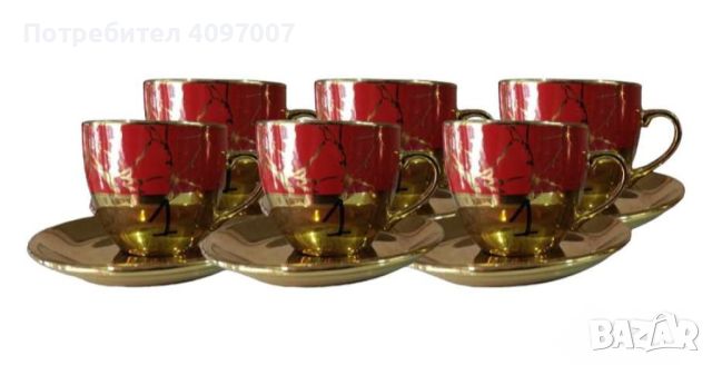 Луксозен комплект за кафе 6 бр. чаши + 6 бр. чинийки, снимка 7 - Сервизи - 45530608