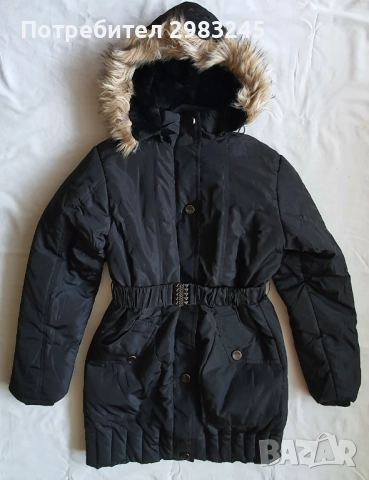 Дамско дълго черно яке с качулка 