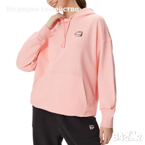 Дамско спортно горнище PUMA Downtown Oversized Graphic Hoodie Pink, снимка 1 - Суичъри - 46884164