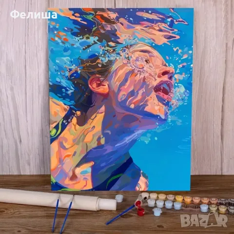 Артистичен Сюжет Момиче под Вода / Рисуване по номера, снимка 2 - Други - 50309246