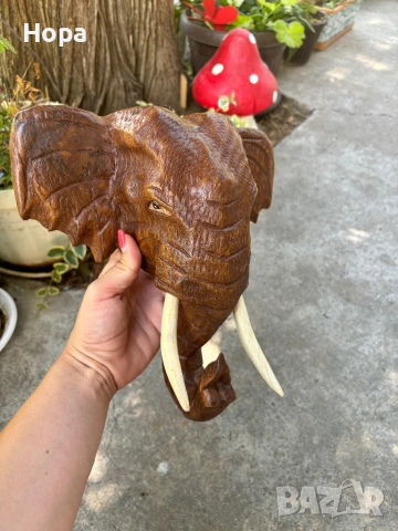 Слонска глава за стена от тиково дърво, снимка 3 - Декорация за дома - 50792048