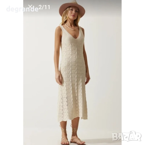 Бежова лятна плетена рокля 100% памук, снимка 7 - Рокли - 51438531