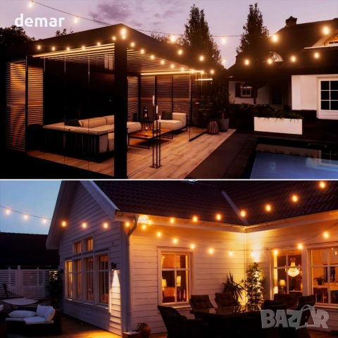 20 метра Външни LED гирлянди, 36+2 топлобели ST38 крушки, водоустойчиви, снимка 6 - Лед осветление - 51495590