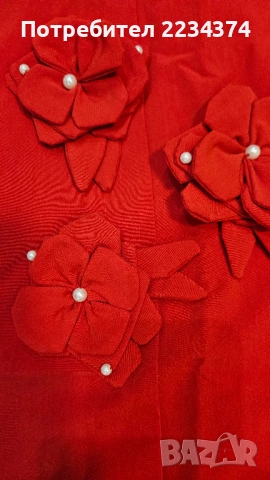 Елегантна червена рокля с 3Д цветя, снимка 2 - Рокли - 52676502