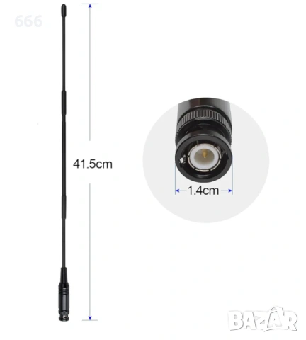 TWAYRADIO 27 MHz 33 см BNC мъжка CB антена за Cobra Midland Alan 42 DS Uniden Anytone CB , снимка 2 - Друга електроника - 53801595