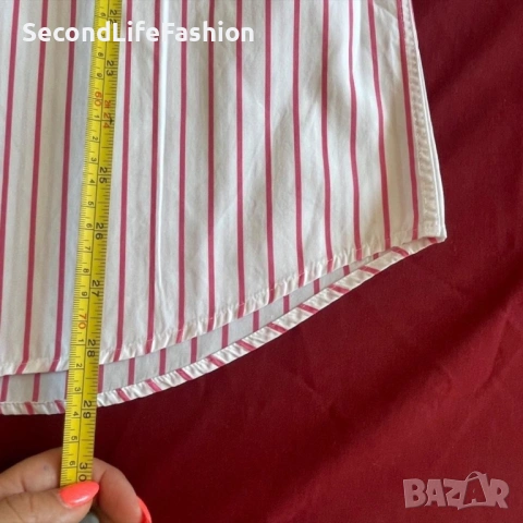 Мъжка риза BOSS с къс ръкав бяло/розово памук размер 38 М, снимка 4 - Ризи - 53119389