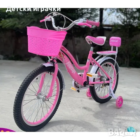 Велосипед с две седалки SIBOG, 14 цола, 3-5 г, светещи помощни колела, багажник, кош, розов, снимка 4 - Велосипеди - 50074636