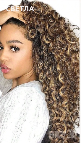 Естествена коса треса, Къдрава коса екстеншън, Естествена коса, снимка 5 - Аксесоари за коса - 51954626