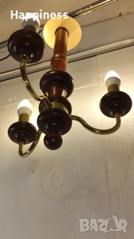 Абажур (Полилей) от месинг и дърво, снимка 2 - Лампи за таван - 53935917