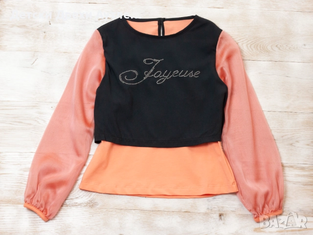 Елегантни блузи за момичета с надпис от блестящи камъни (104–158), снимка 3 - Детски Блузи и туники - 51968028