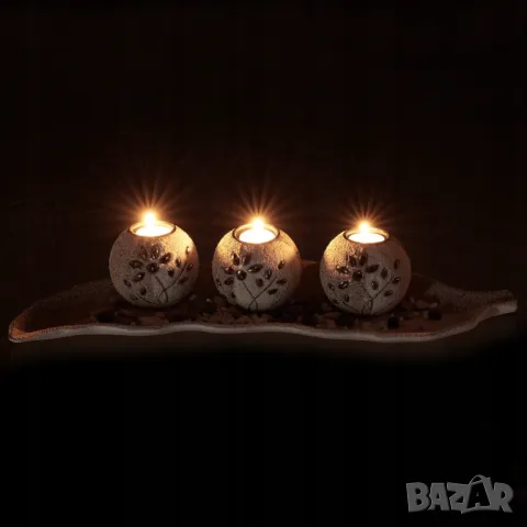 Комплект свещник декорация за маса, Декоративни камъни свещи, снимка 5 - Декорация за дома - 45134411