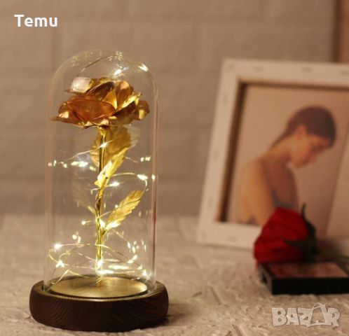 Вечна роза в стъкленица с LED светлина, снимка 4 - Декорация за дома - 45782997