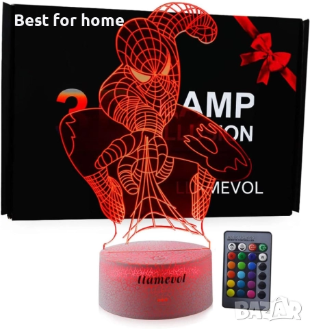  3D  Спайдърмен детска нощна лампа 7 цвята дистанционно управление