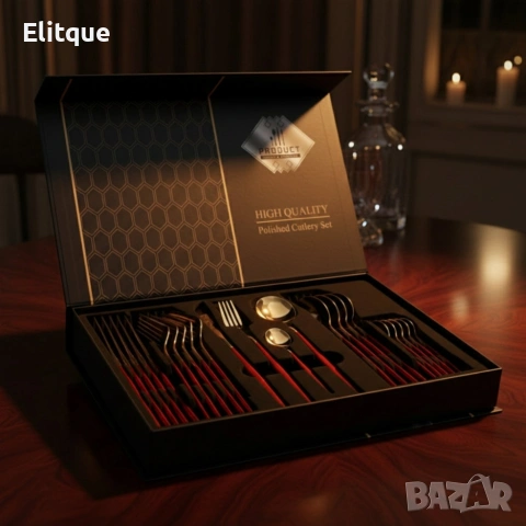 Комплект прибори за хранене от 24 части с луксозен дизайн и магнитна кутия, снимка 4 - Други - 53120515