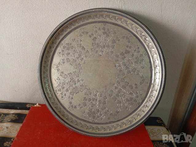 посребрена месингова табла,поднос арт деко