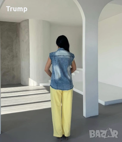 Ефектен комплект от елек деним и панталон жълт цвят, снимка 3 - Комплекти - 53931102