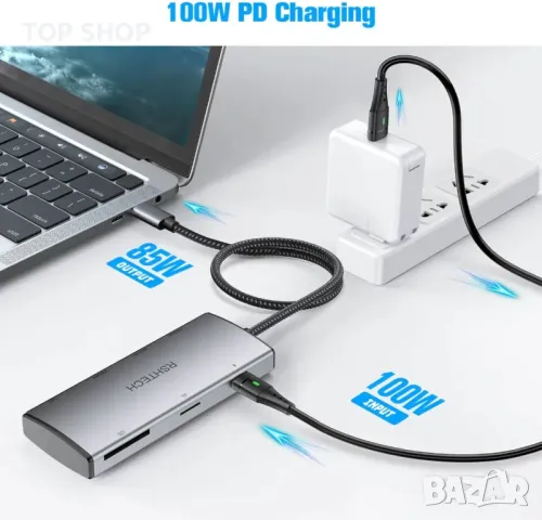 RSHTECH 10Gbps USB C хъб, 7-в-1 USB C многопортов адаптер с 4K HDMI, USB-A 3.2, 2 USB-C 3.2, снимка 5 - Друга електроника - 49451943