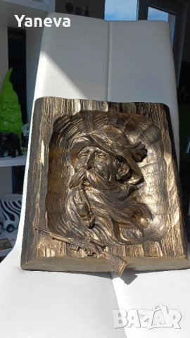 "Стария ловец" , дърворезба с метален елемент, пушка. , снимка 8 - Статуетки - 53989991