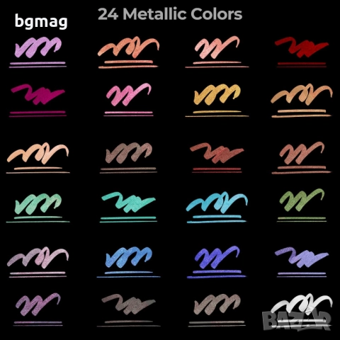 ✎Ohuhu Metallic Marker Pens маркери с два писеца тип четка и тънък писец, 24 металикови цвята, снимка 4 - Ученически пособия, канцеларски материали - 52183635