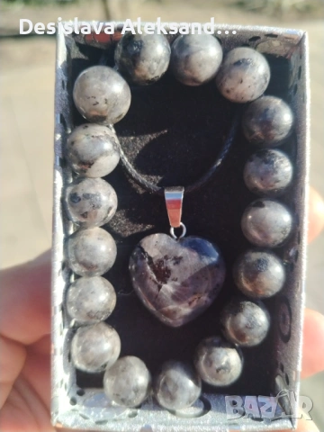 Комплект гривна и колие с лабрадорит , снимка 3 - Колиета, медальони, синджири - 53387413