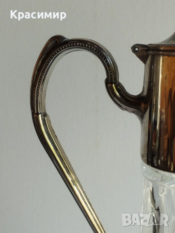 Винтидж стъклена кана с метална посребрена горна част. , снимка 3 - Антикварни и старинни предмети - 51537893