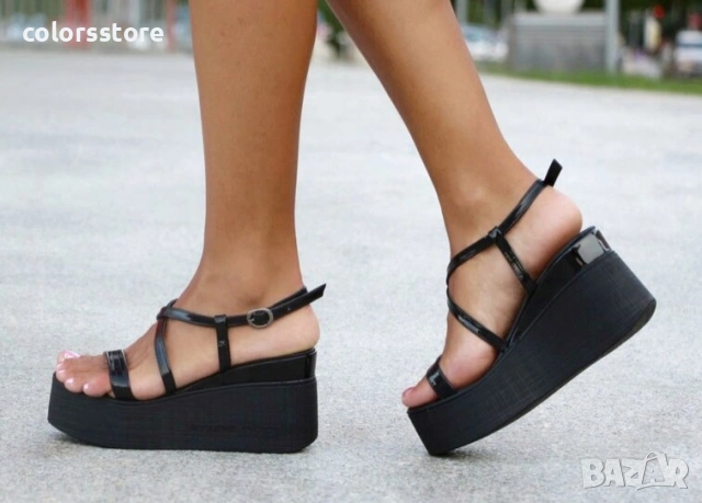 Сандали на платформа - черен лак - KL-MN100 