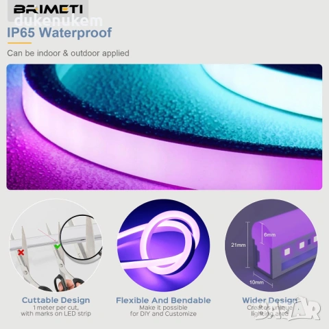 RGB LED неонова лента 10 м – Smart WiFi, IP65, 220 V, снимка 3 - Лед осветление - 53110378