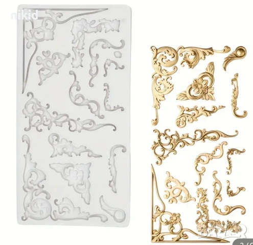 Ъгъл ъгли орнамен орнаменти силиконов молд форма фондан гипс декор украса, снимка 2 - Форми - 53263404
