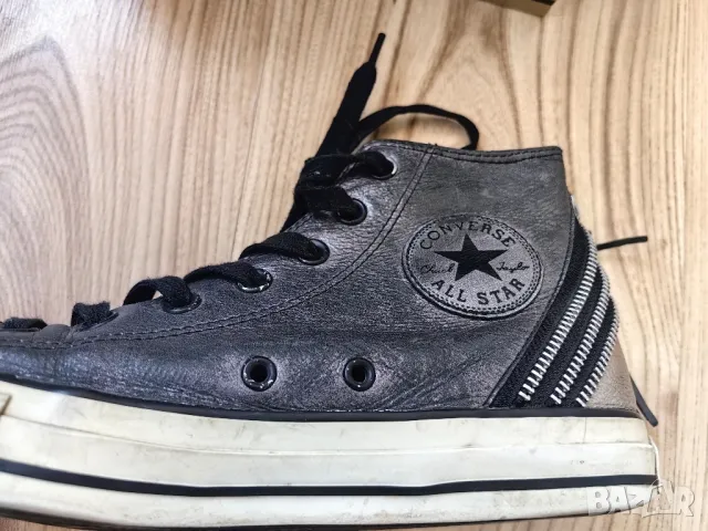 Дамски кецове CONVERSE оригинал, N'39, естествена кожа, сребристи т. сиви, много запазени, снимка 7 - Кецове - 18102340