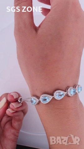 Сребърна гривна с естествен топаз или перидот от Тайланд, снимка 6 - Гривни - 53454306