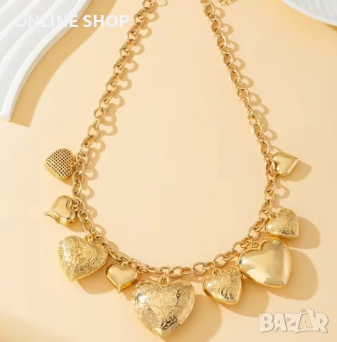 Екстравагантна Златна Гривна с Винтидж Шик и Сърцевиден Медальон, снимка 5 - Гривни - 53715883