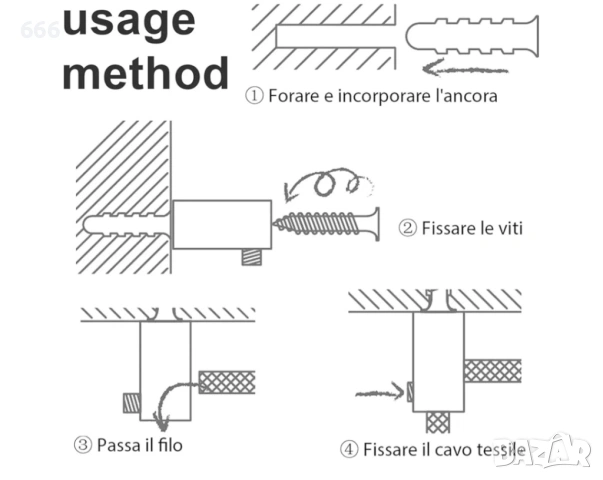 Комплект от 4 пластмасови скоби за кабели за таван - 20 x 40 мм, снимка 4 - Други стоки за дома - 53711260