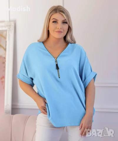 Дамска блуза с цип на деколтето и къси ръкави 9740, снимка 9 - Тениски - 50696404