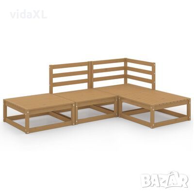 vidaXL Градински лаундж комплект, 4 части, меденокафяв, бор масив(SKU:3075527