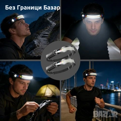 Нови 2 броя LED челник акумулаторен IPX4 сензор 9 режима 3000LM фар глава, снимка 7 - Други стоки за дома - 53886221