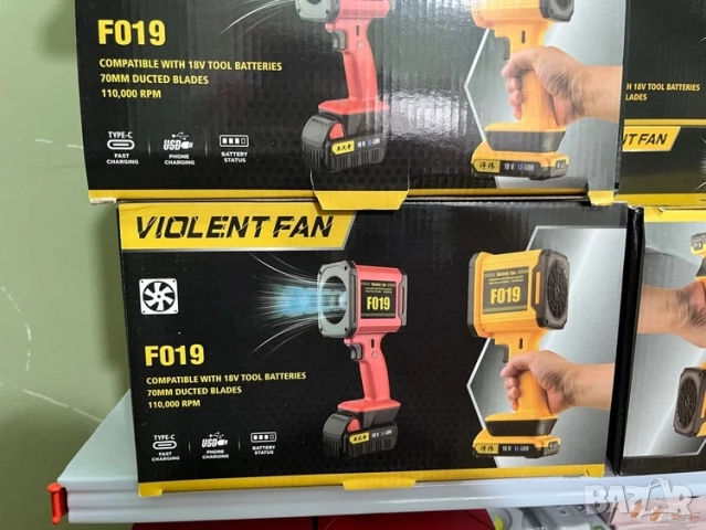 Безжичен ръчен вентилатор Violent Fan F019, 110 000 об/мин,18V батерия, Турбо вентилатор, снимка 3 - Вентилатори - 51687001