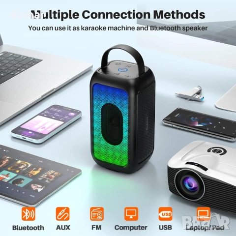 Преносим Bluetooth високоговорител Bobtot, безжичен, дълбок бас, RGB (с 1 микрофон), снимка 3 - Bluetooth тонколони - 53778662