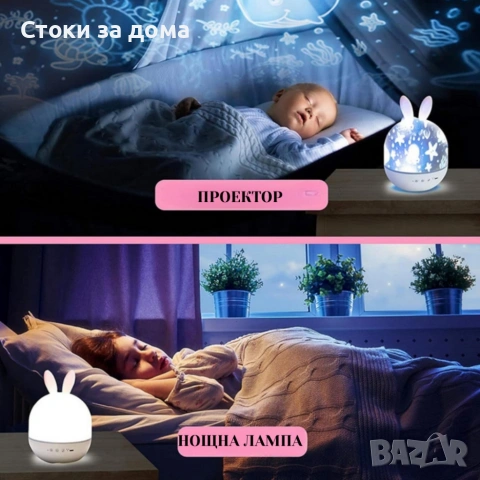 Нощна лампа и проектор 2в1, снимка 3 - Настолни лампи - 53284403