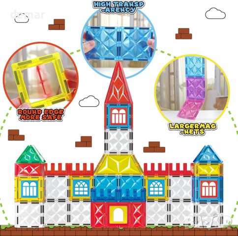 MIKIBLUE Детски строителен комплект с 4D магнитни плочки, 100 части, играчка за деца 3+ г., снимка 2 - Образователни игри - 46446417