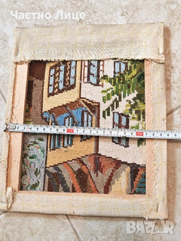 Старинен Гоблен с Подрамка Възрожденска Къща 29/24 см, снимка 3 - Антикварни и старинни предмети - 50687696